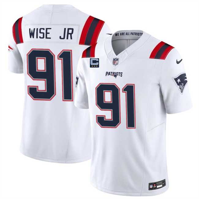 Men & Women & Youth New England Patriots #91 Deatrich Wise Jr White F.U.S.E. With 3-Star C Patch Vapor Limited Stitched Jersey